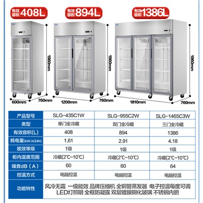 海尔（Haier）　SLG-955C2W　冷藏柜　透明展示柜风冷无霜商用立式风冷894L不锈钢